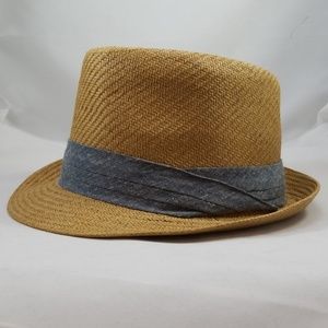 Lake of Isles Straw Fedora Hat with Denim Band